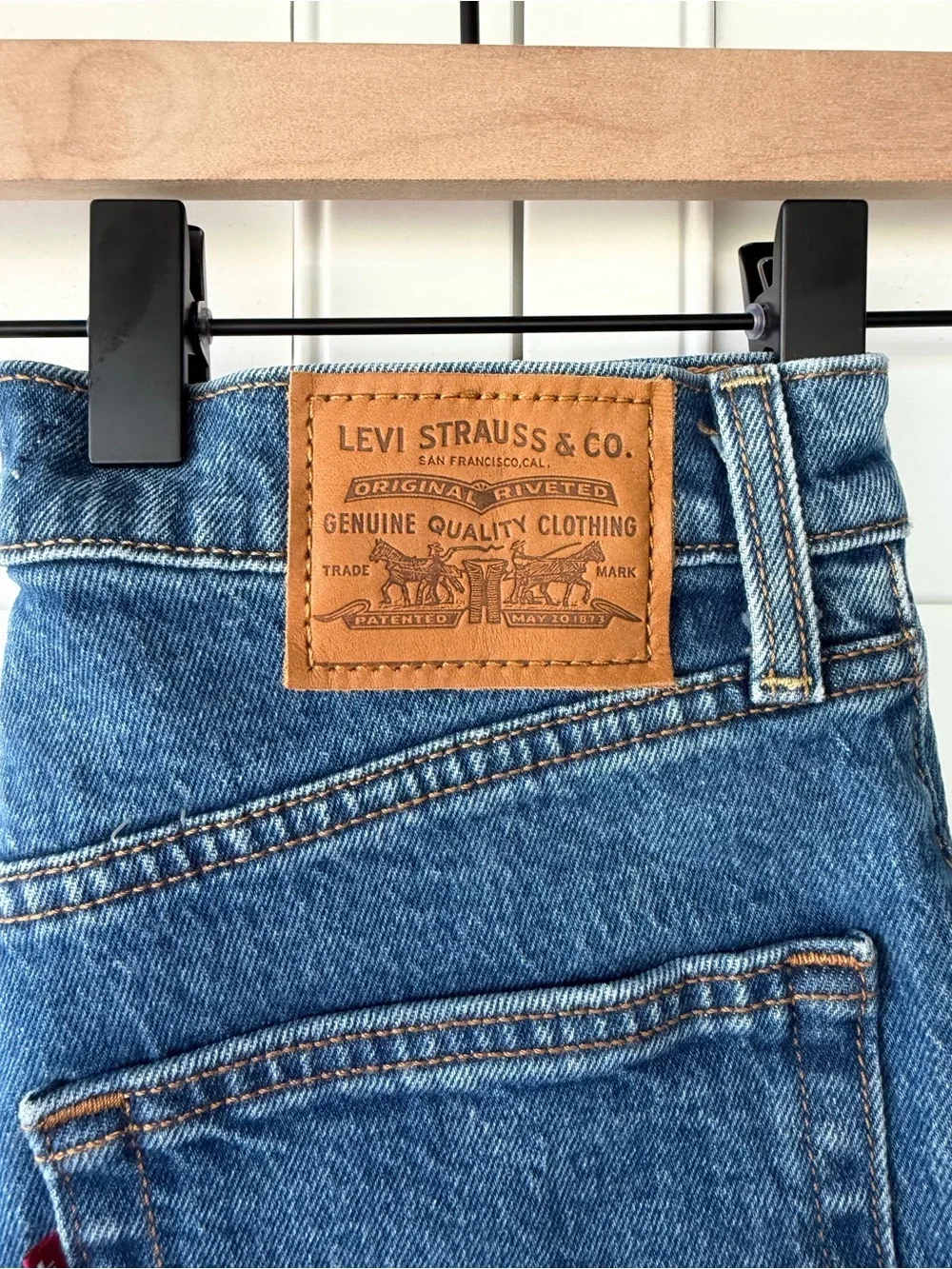 Levi's Blue Denim Asymmetric Raw Hem Jean Shorts